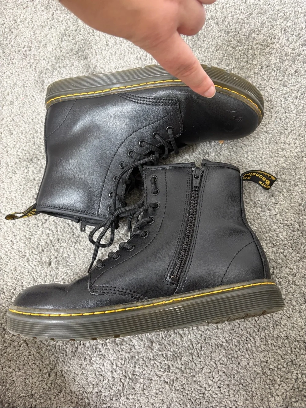 Black airwair dr. Martens Lace-Up Combat Boots with Yellow Stitching size 4